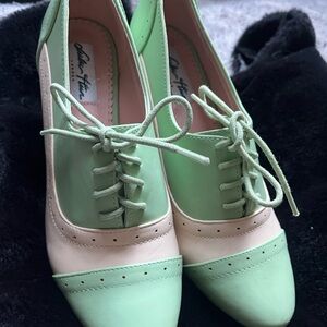 Mint Green and Cream Lace-Up Heels
